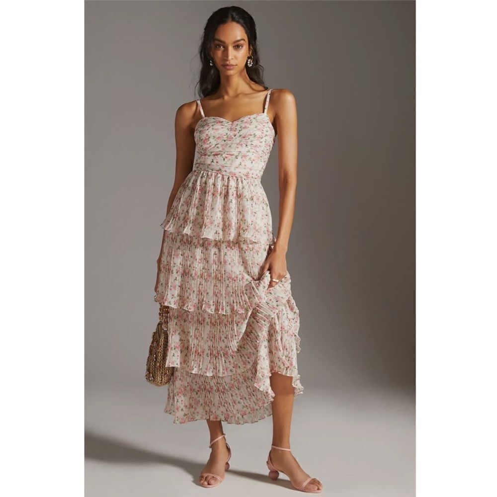 Anthropologie Let Me Be Ditsy Pleated Midi Dress